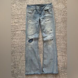 American Eagle Outfitters Light Blue Distressed Flare Jeans